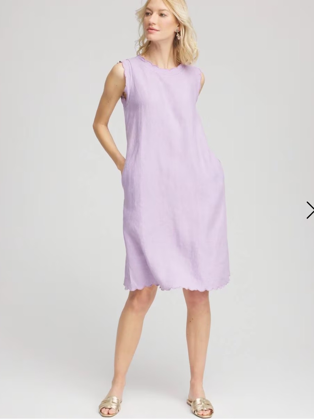 Chicos 100% Linen Lavender Scallop Hem Dress SZ 1/8